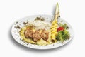 Turkey hen filet garnished with rice, pineapple and curry sauce Royalty Free Stock Photo