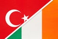 Turkey and Ireland, symbol of country. Turkish vs Irish national flag