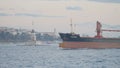 Turkey, Istanbul-December, 2020: Ship sails off coast of Istanbul. Action. large tanker is sailing on background of sea