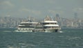 Turkey, Istanbul, ferry from the Kabatas Station to the Prince Islands, two ferry ships on a city background