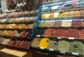 Turkey, Istanbul, Rutem Pasa, Erzak Ambari Sok. No:92, 34116 Fatih, Spice Bazaar, showcase with spices