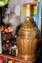 Turkey, Istanbul, 20.12.2019: Sahlep drink with cinnamon and ground pistachios