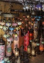 Turkey, Istanbul. Traditional turkish lamps in a small souvenir shop