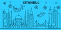 Turkey, Istanbul winter holidays skyline. Merry Christmas, Happy New Year decorated banner with Santa Claus.Turkey Royalty Free Stock Photo