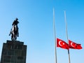 11.10.2018 : Turkey, izmir. Mustafa Kemal Ataturk sculpture. lower the Turkish flag in 10 november