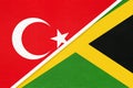 Turkey and Jamaica, symbol of country. Turkish vs Jamaican national flag