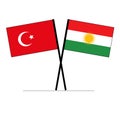 Turkey and Kurdistan Iraq Flags on polls symbolizing relationship and partnership of the Kurdish people.