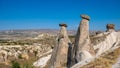 Turkey landscape Fairy chimneys near Cavusin Town at  Goreme Cappadocia Turkey Travel Tourism and landmark - The three beauties at Royalty Free Stock Photo