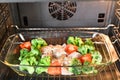 Turkey legs with vegetables. before baking in the oven. Fried chicken legs with white rice and vegetables Royalty Free Stock Photo