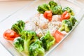 Turkey legs with vegetables. before baking in the oven. Fried chicken legs with white rice and vegetables Royalty Free Stock Photo