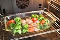 Turkey legs with vegetables. before baking in the oven. Fried chicken legs with white rice and vegetables Royalty Free Stock Photo