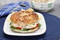 Turkey, lettuce, tomato and swiss cheese sandwich on an onion Royalty Free Stock Photo