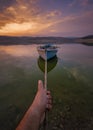 Turkey manisa golmarmara lake boat hand rope Royalty Free Stock Photo