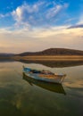 Turkey manisa golmarmara lake boat hand rope Royalty Free Stock Photo