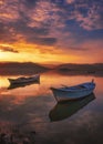 Turkey manisa golmarmara lake boat reflection Royalty Free Stock Photo