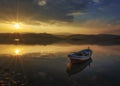 Turkey manisa golmarmara lake boat reflection Royalty Free Stock Photo