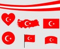 Turkey Flag Map Ribbon And Heart Icons Vector Illustration Royalty Free Stock Photo