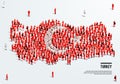 Turkey Map and Flag. A large group of people in Turkish flag color form to create the map.