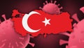 Turkey map with flag pattern on corona virus update on corona virus background, space for add text,information,report new case,