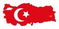 Turkey Map with High detailed. Map of Turkey filled with national flag symbols Turkish provinces. Turkish Map with moon and star Royalty Free Stock Photo