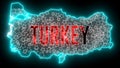 Turkey map with neon light. Creative country shape with technology lights