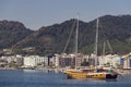 Port with yachts boats and boats in the touristic eco-friendly city of Marmaris in Turkey. Royalty Free Stock Photo