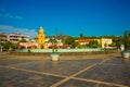 TURKEY, MARMARIS: Beautiful central fountain in Marmaris with turquoise water on a sunny day.