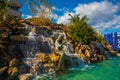 TURKEY, MARMARIS: Mermaid monument in an artificial waterfall in the center of Marmaris.