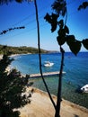 Turkey, Mazikoy beach view in Bodrum, View from cafe, beautiful Aegean sea view in Mazi village, Bodrum, Mugla, (ancient