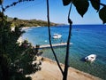 Turkey, Mazikoy beach view in Bodrum, View from cafe, beautiful Aegean sea view in Mazi village, Bodrum, Mugla, (ancient Royalty Free Stock Photo