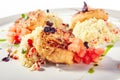 Turkey Meat Cutlets with Couscous Garnish on White Plate Isolated Royalty Free Stock Photo