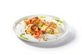 Turkey Meat Cutlets with Couscous Garnish on White Plate Isolated Royalty Free Stock Photo