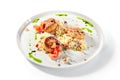 Turkey Meat Cutlets with Couscous Garnish on White Plate Isolated Royalty Free Stock Photo