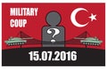 Turkey military coup. Tank against the background sign ban