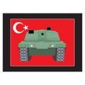 Turkey military coup. Tank against the background of Turkish flag
