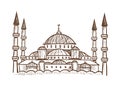 Turkey mosque architecture monochrome sketch outline vector illustration