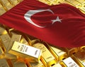 Turkey flag on golden bars 3d concept illustration