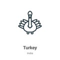 Turkey outline vector icon. Thin line black turkey icon, flat vector simple element illustration from editable india concept Royalty Free Stock Photo