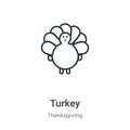 Turkey outline vector icon. Thin line black turkey icon, flat vector simple element illustration from editable thanksgiving Royalty Free Stock Photo