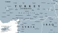 Part of the Turkish peninsula of Anatolia, gray political map