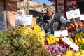 10,01,2021,Turkey,A pregnant greengrocer with all kinds of fruits in every season in Basmane, Izmir Royalty Free Stock Photo