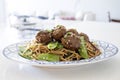 Serving Turkey Quinoa Meatballs with Soba Noodles