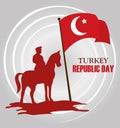 Turkey republic day, military character in the horse with flag