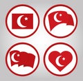 Turkey republic day, set of flag in heart waving emblem national country icons