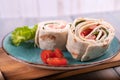 Close-up of delicious Turkey Roll Ups copy space. Royalty Free Stock Photo