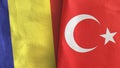 Turkey and Romania two flags textile cloth 3D rendering