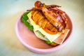 Turkey sandwich on a croissant with swiss cheese Royalty Free Stock Photo