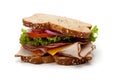 A turkey sandwich on whole-grain bread Royalty Free Stock Photo