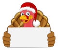 Turkey In Santa Hat Christmas Cartoon Holding Sign Royalty Free Stock Photo