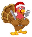 Turkey In Santa Hat Christmas Thanksgiving Cartoon Royalty Free Stock Photo